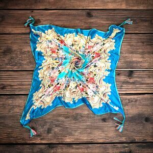 Johnny Was 100% Silk Gorgeous Floral Square Tassled Scarf 42 x 42